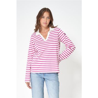 Batela Polo V Neck Stripes rose viol