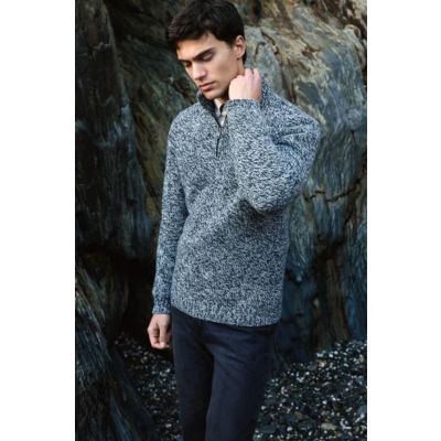 Fisherman Chunky Marled Zip Neck Sweater marine grey